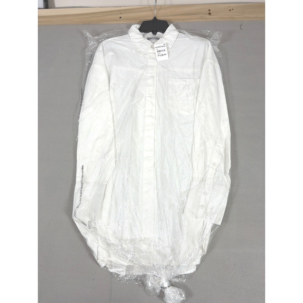 RDI Nordstrom Mens White 100% Cotton Button Down Shirt High-Low Hem Large NEW